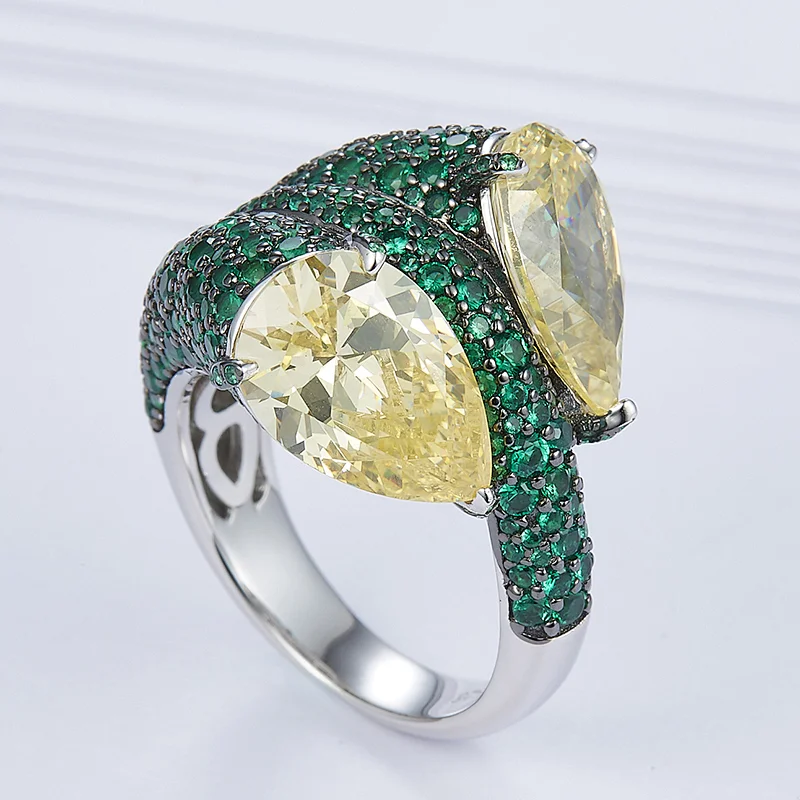 Snake eyes green big diamond ring,925 sterling silver, inlay zircon