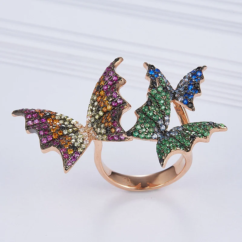 The three butterflies color beautiful diamond ring,925 sterling silver, inlay zircon