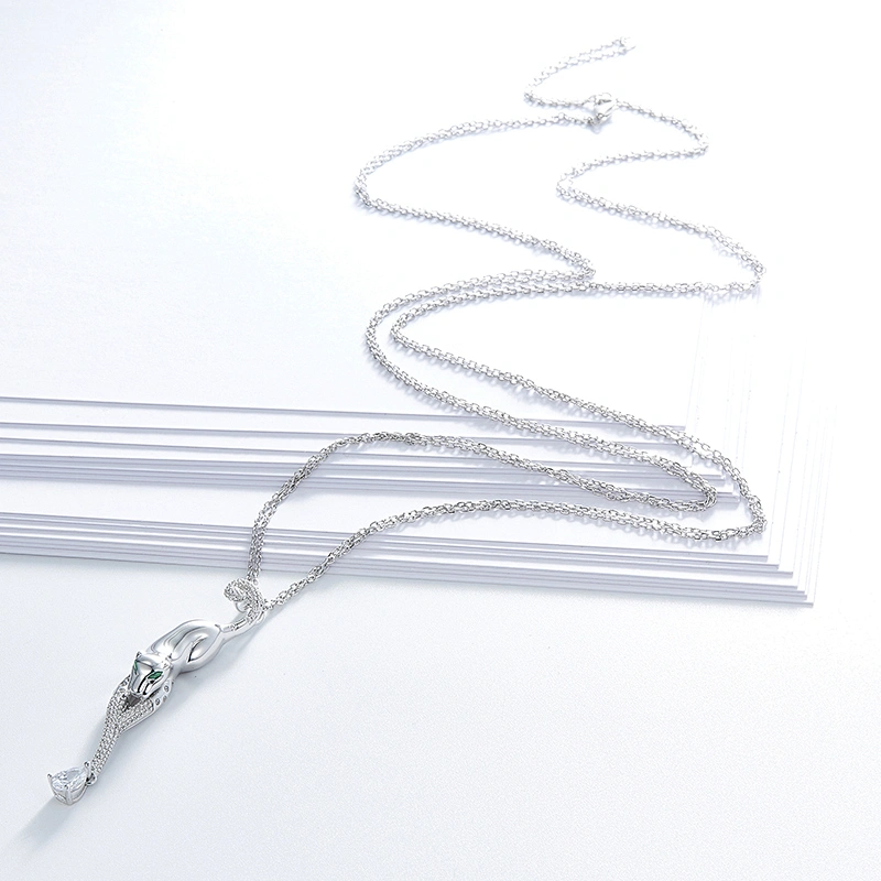 Animals leopard design jewelry necklace, 925 silver inlay zircon