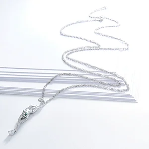 Animals leopard design jewelry necklace, 925 silver inlay zircon