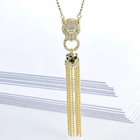 leopard head tassel necklaces,925 silver inlay zircon