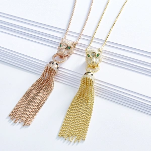 leopard head tassel necklaces,925 silver inlay zircon