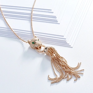leopard head tassel necklaces,925 silver inlay zircon