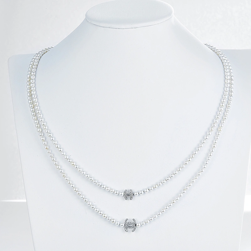 Long cc pearl necklace,925 silver inlay zircon