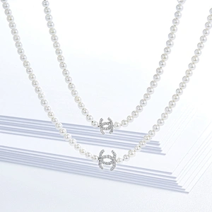 Long cc pearl necklace,925 silver inlay zircon