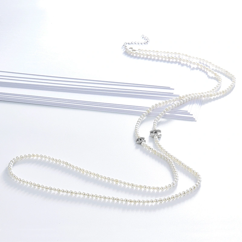 Long cc pearl necklace,925 silver inlay zircon