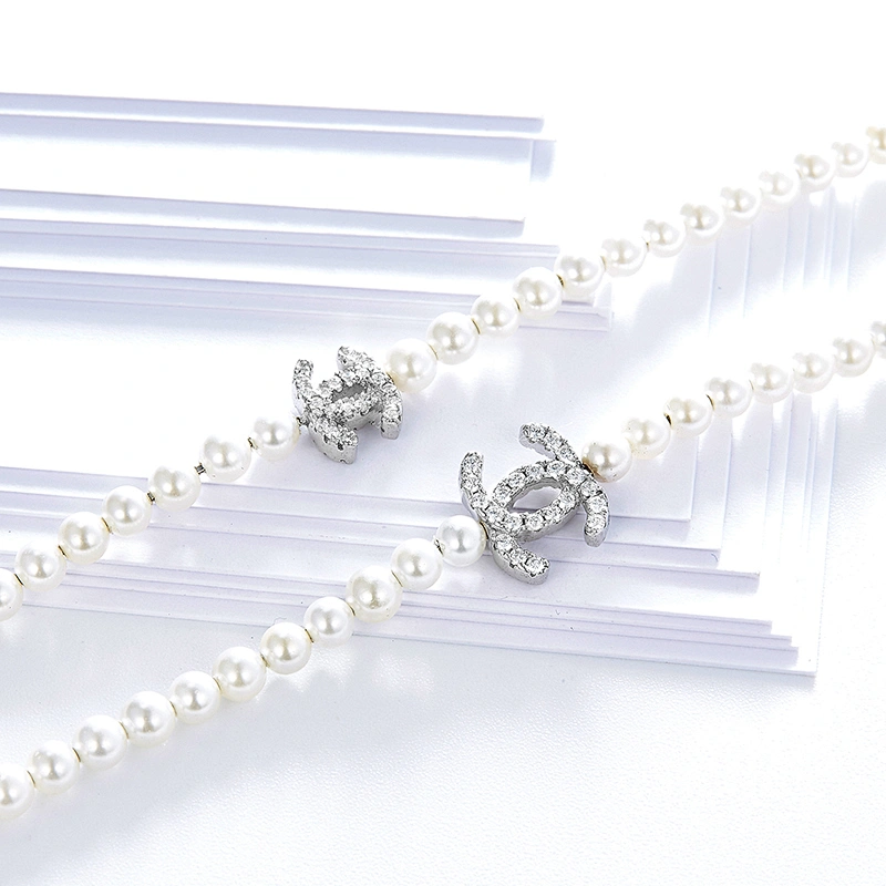 Long cc pearl necklace,925 silver inlay zircon