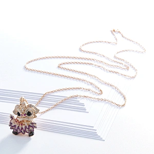 Beautiful cartoon pig necklace,925 silver inlay zircon