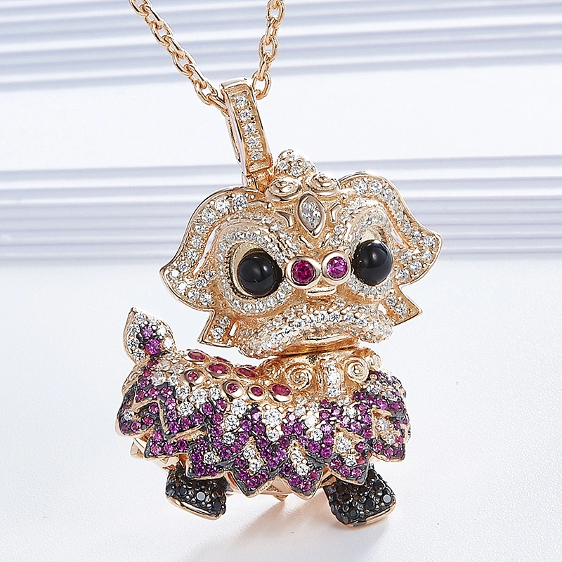 Beautiful cartoon pig necklace,925 silver inlay zircon