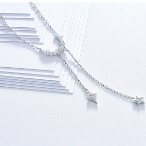 The stars the moon tassel necklaces,925 silver inlay zircon