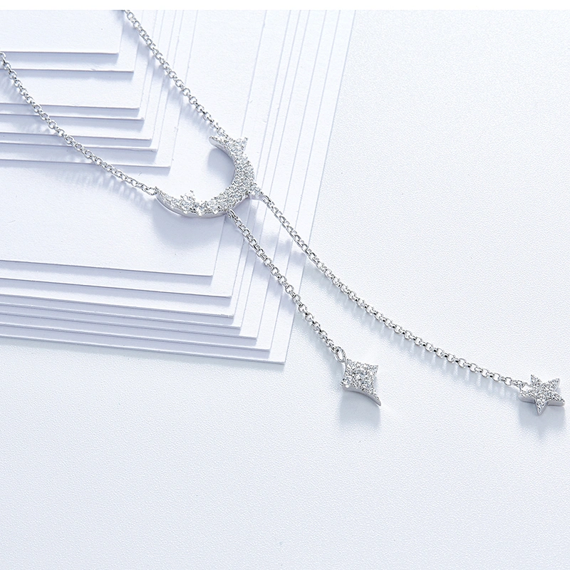 The stars the moon tassel necklaces,925 silver inlay zircon