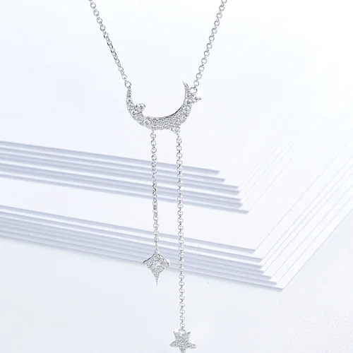 The stars the moon tassel necklaces,925 silver inlay zircon