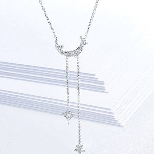 The stars the moon tassel necklaces,925 silver inlay zircon