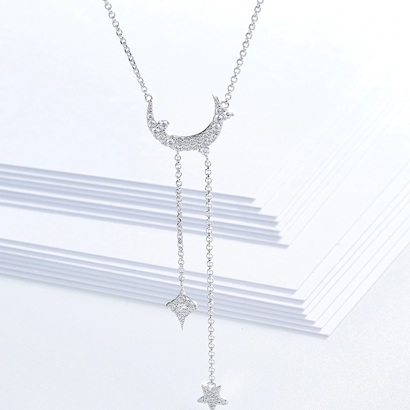 The stars the moon tassel necklaces,925 silver inlay zircon