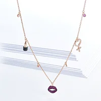 Fashion lips trinkets necklace,925 silver inlay zircon,