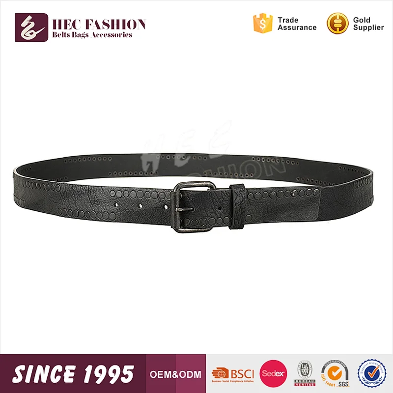 HEC Wenzhou Market Wholesale Classic Black Color Irregular Pattern Men Leather Belt