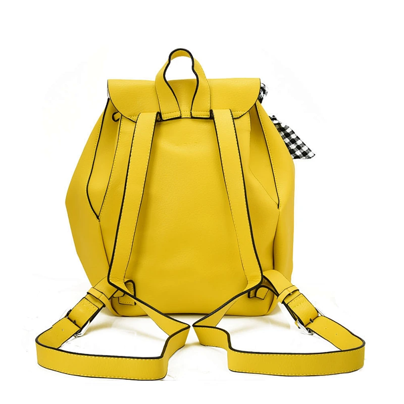 New arrival backpack bag school girl wholesale students fashion custom pure color yellow women PU PVC leather waterproof
