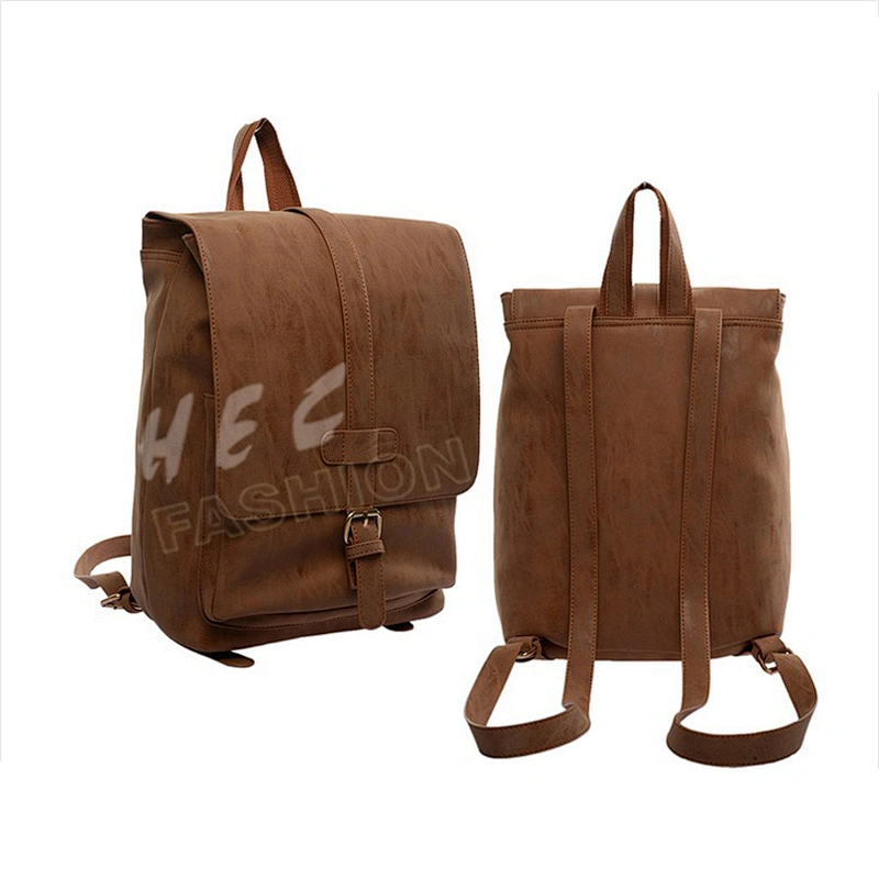 HEC China Manufacture Brown Leather Fabric Outdoor Vintage Backpack