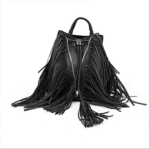 HEC Wenzhou Manufacturer Wholesale Macrame Type Double Sling Black Leather Backpack