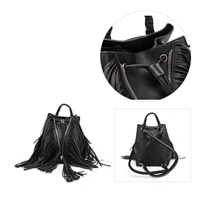 HEC Wenzhou Manufacturer Wholesale Macrame Type Double Sling Black Leather Backpack