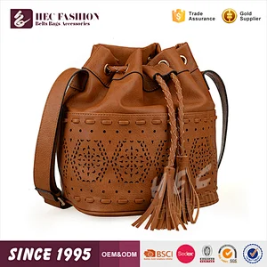 HEC small Order Available Hot Sale Hollow Designed PU Leather Women Sling Drawstring Bag
