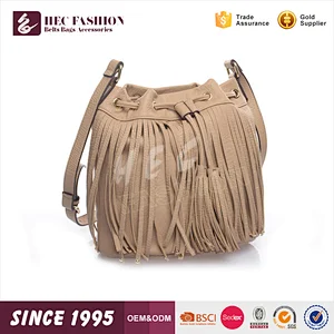 HEC Online Wholesale Vintage Trendy Tassel Bucket Shape Leather Sling Bags