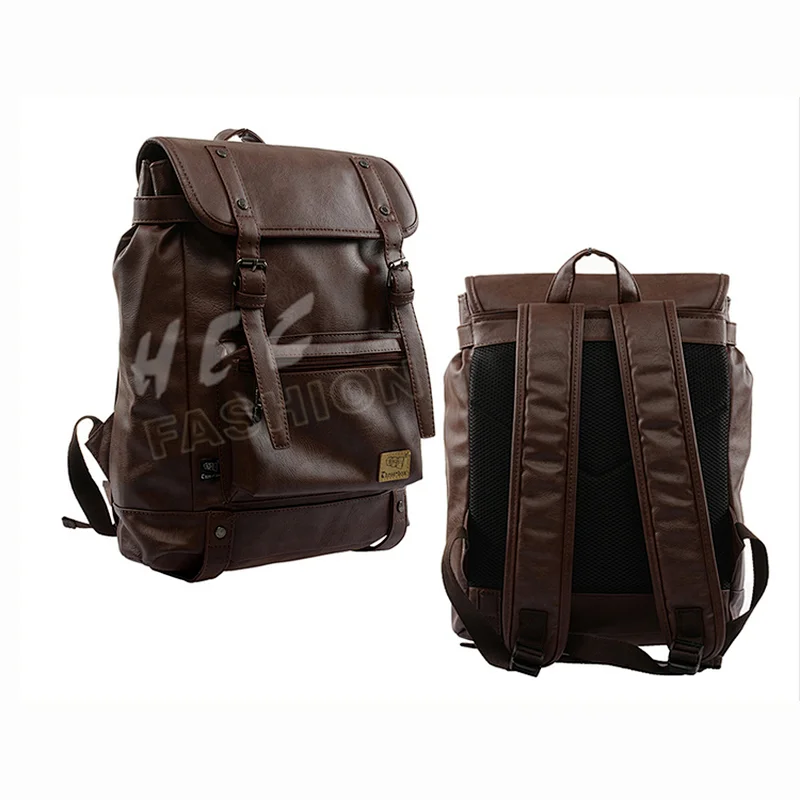 HEC Big Capacity Vintage Type High School Student Boy Leather Backpack