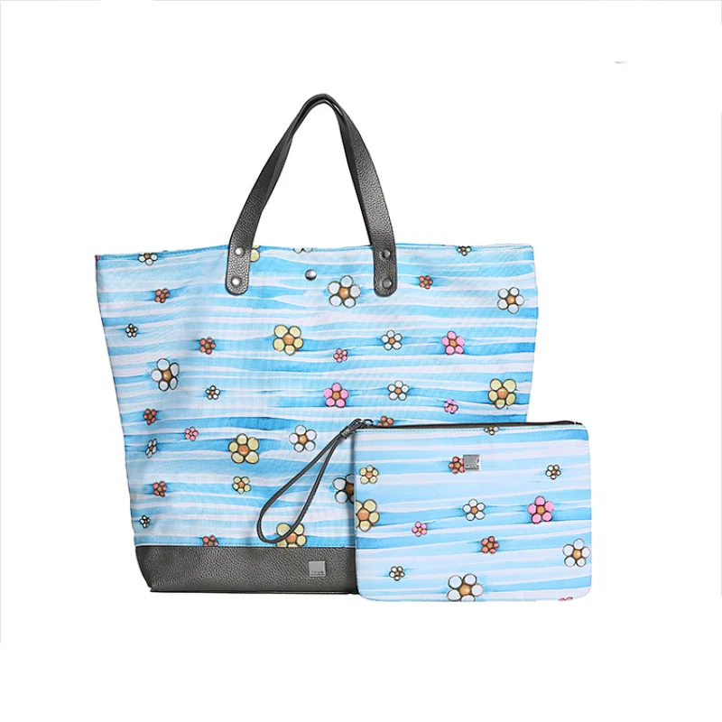 HEC 2 in 1 Blue Color Cute Type Formal Printed Girls Nylon Clutch Bag Handbag