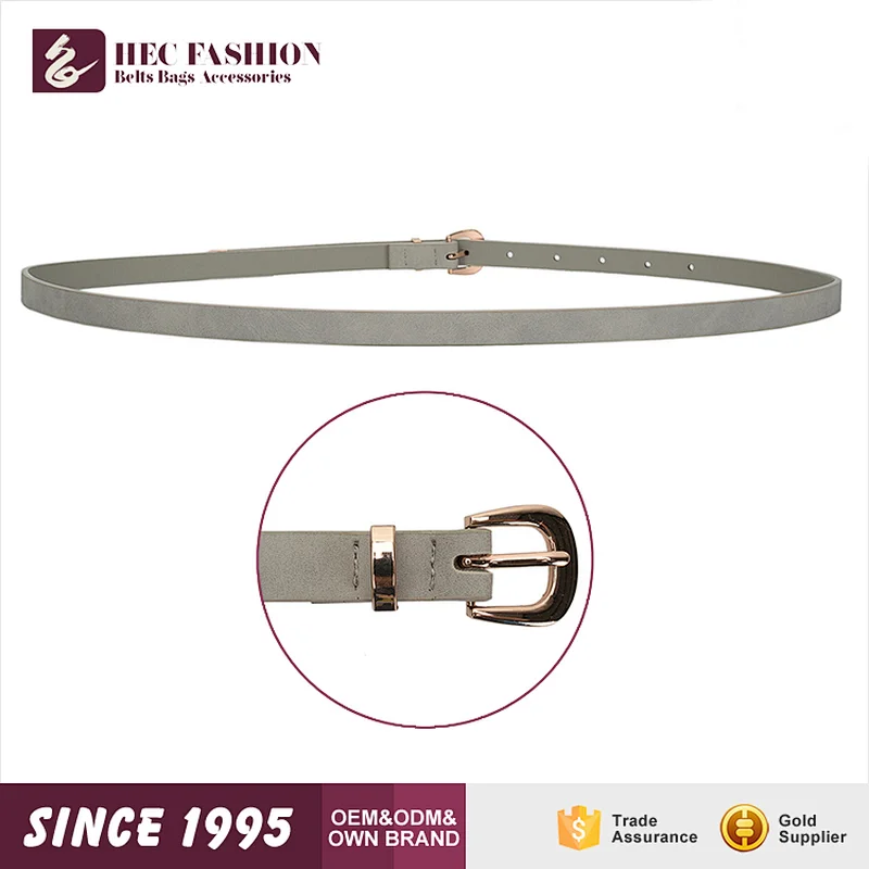 HEC Small Order Bulk Sale PU Leather Rose Gold Metal Buckle Slim Belt For Ladies