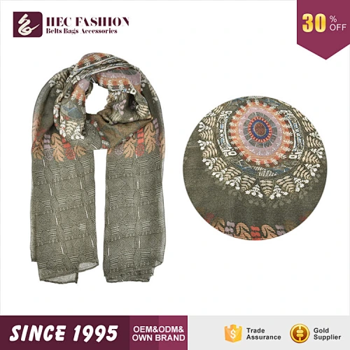 HEC China Wenzhou Factory Supply Popular Jacquard printed Brand Name 100% Polyester Europe Scarf