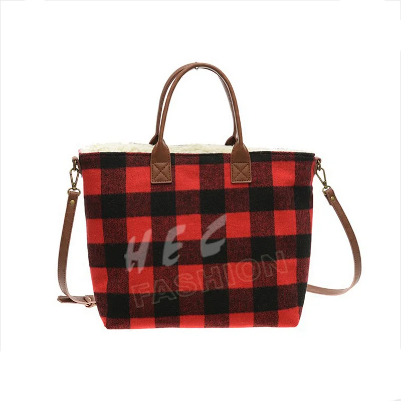 HEC Guangdong Factory Market Wholesale Red Black Cotton Canvas Cheack Tote Bags