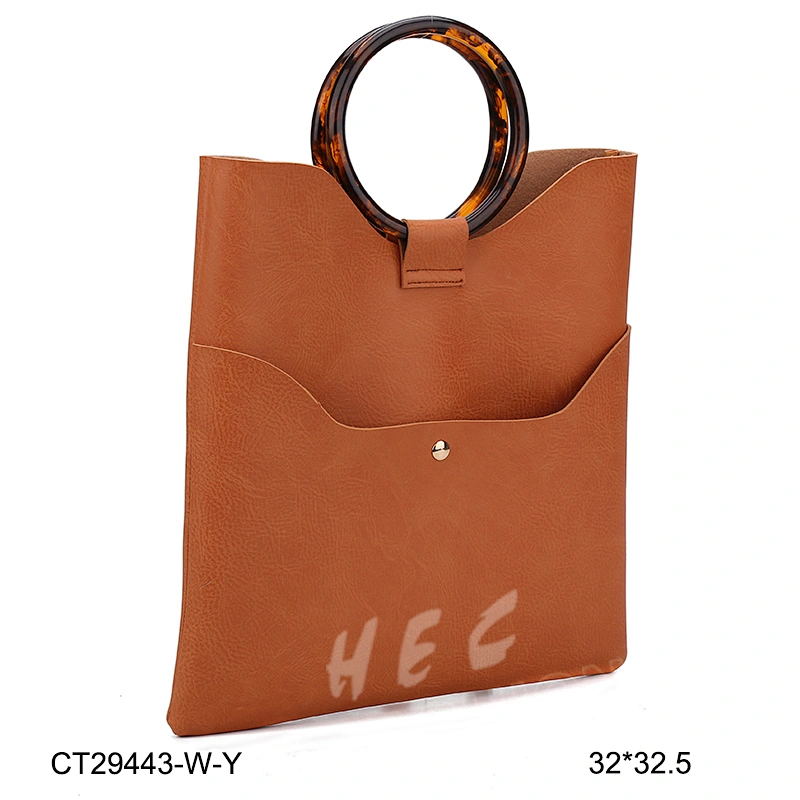 Wholesale high quality shopping pure color brown pink pu leather women lady handbag