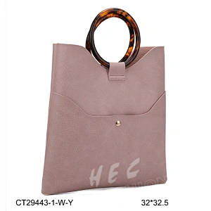 Wholesale high quality shopping pure color brown pink pu leather women lady handbag