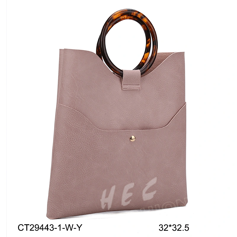 Wholesale high quality shopping pure color brown pink pu leather women lady handbag