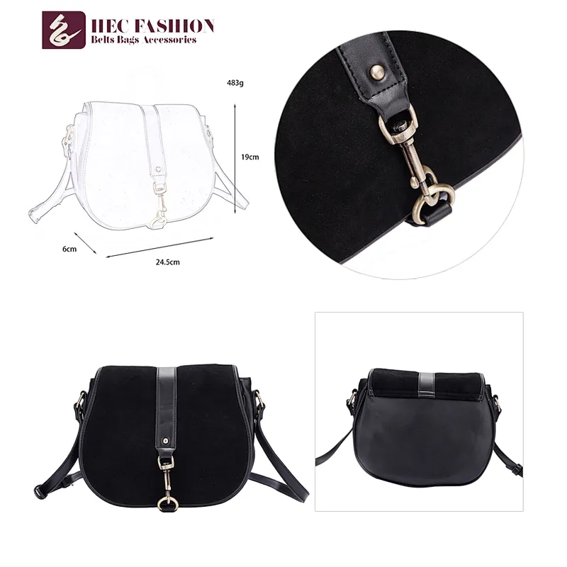 HEC Factories In China 24.5*6*19CM Black Fashion PU Material Woman Crossbody Shoulder Bag female