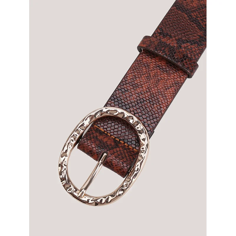 New Fashion Snakeskin PU Belt for Ladies with Gold Plating Buckle