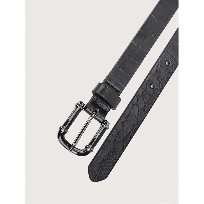 New Fashion Skinny Crocdile PU Belt for Ladies With Gunmetal Plating Buckle