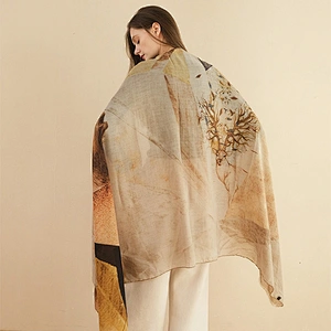 2020 latest design female autumn and winter antelope printing cotton spinning ladies shawl fashion scarf