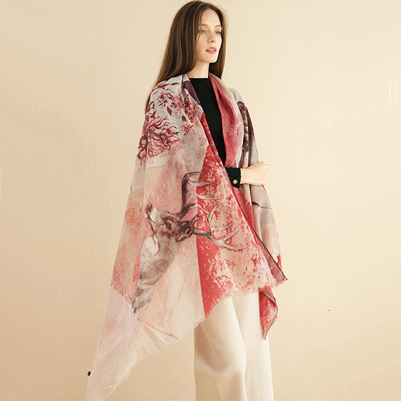 2020 latest design female autumn and winter antelope printing cotton spinning ladies shawl fashion scarf