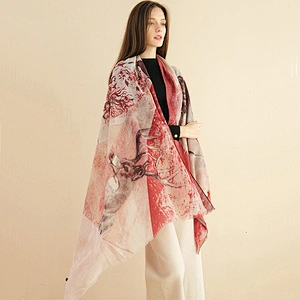 2020 latest design female autumn and winter antelope printing cotton spinning ladies shawl fashion scarf