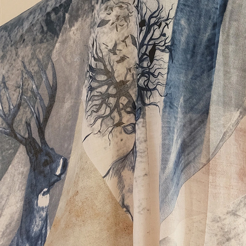 2020 latest design female autumn and winter antelope printing cotton spinning ladies shawl fashion scarf