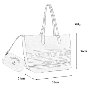 HEC Blue Strip Printed Cotton Canvas Leisure Women Shopping Tote Bag