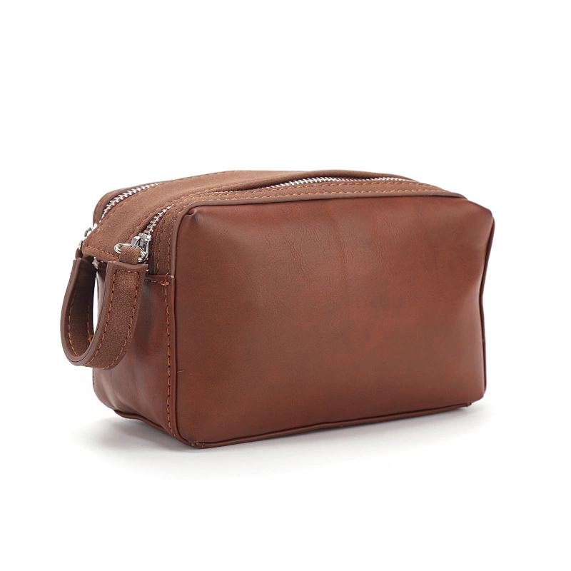 Factory wholesale fashion zipper simple pure color brown pu pvc leather wallet
