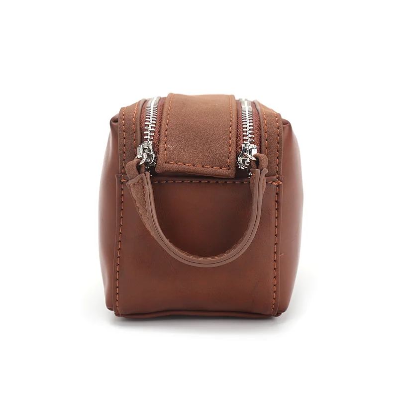Factory wholesale fashion zipper simple pure color brown pu pvc leather wallet