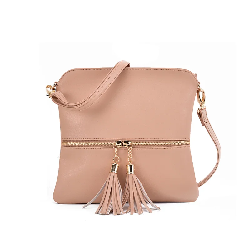 Latest new design personalized pure color square chain tassel women cross body bags and purses