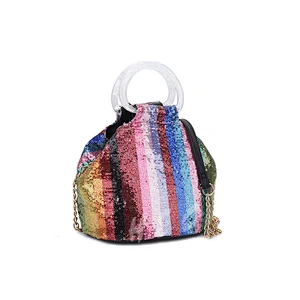 Wholesale fashionable customized beautiful women large tote bag stripe glitter handbag