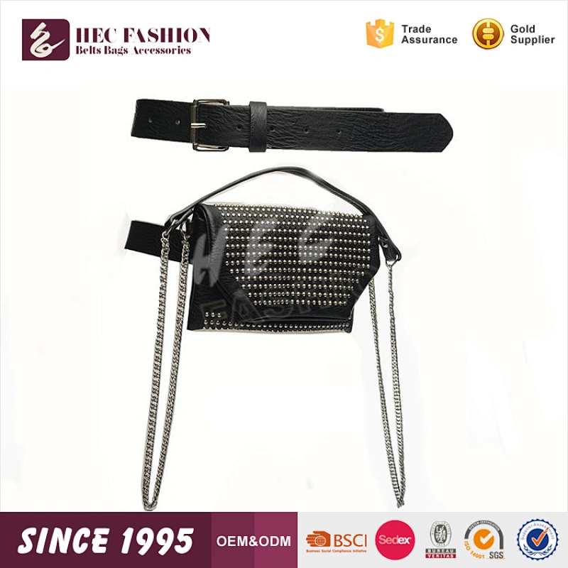 HEC Good Quality Chinese Elegant Leather Material Waist Belt Bag With Metal Strap