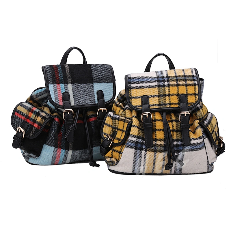 Top selling customized logo fashion winter pu decor preppy style grid ladies backpack