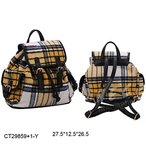 Top selling customized logo fashion winter pu decor preppy style grid ladies backpack