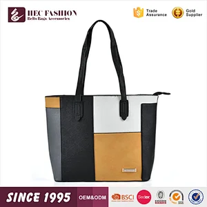 HEC China Make Contrast Color Geometric Pattern Zipper Big Handbag Bag